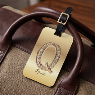 Glamour Guld Diamant Monogram Initial Bokstav Q Bagagebricka