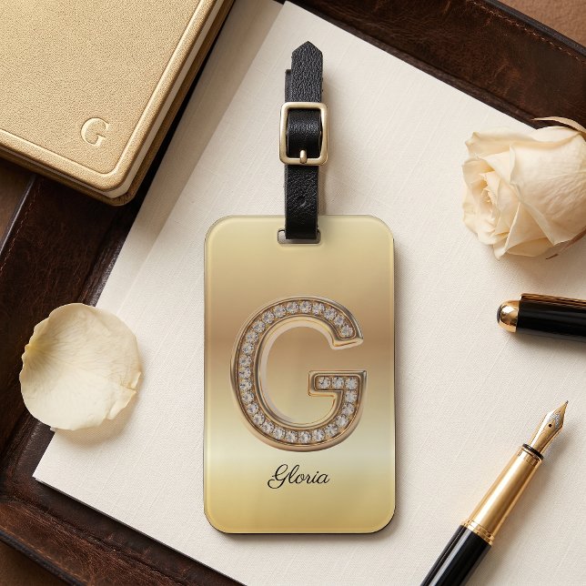 Glamour Guld Diamant Monogram Initialbokstav G Bagagebricka (Skapare uppladdad)