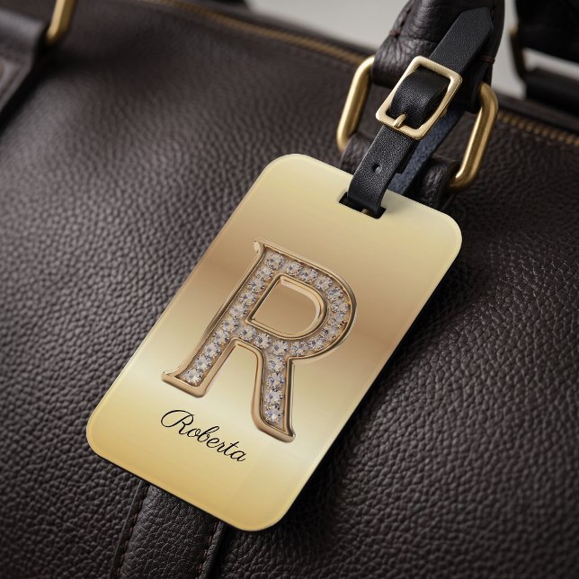 Glamour Guld Diamant Monogram Initialbokstav R Bagagebricka (Skapare uppladdad)