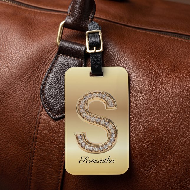 Glamour Guld Diamant Monogram Initialbokstav S Bagagebricka (Skapare uppladdad)