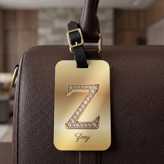 Glamour Guld Diamant Monogram Initialbokstav Z Bagagebricka (Skapare uppladdad)