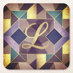 Glamour Guld Geometriska Former L Monogram Set Underlägg Papper Kvadrat