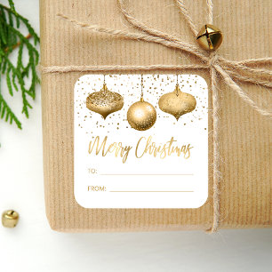 Glamour Guld Ornamenter God Jul Till Från Fyrkantigt Klistermärke