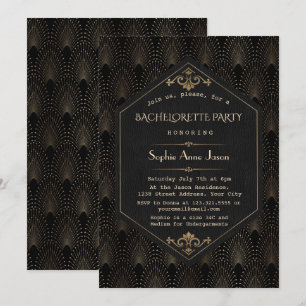 Glamour Guld Svart Great Gatsby Möhippa Fest Inbjudningar