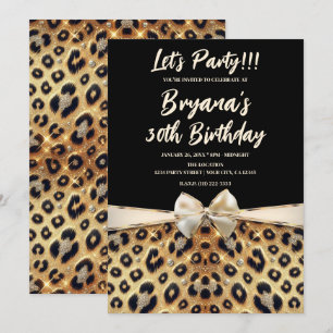 Glamour Guld Svart Leoprint Födelsedag Inbjudningar