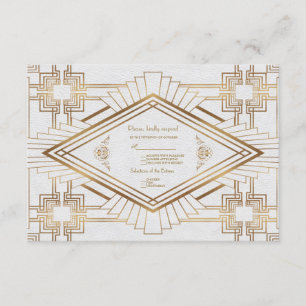 Glamour Guld Vit Stor Gatsby Bröllop RSVP OSA Kort