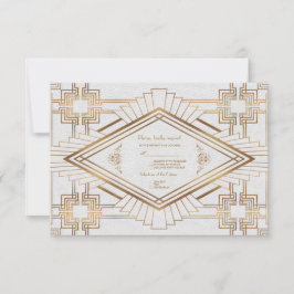 Glamour Guld Vit Stor Gatsby Bröllop RSVP OSA Kort
