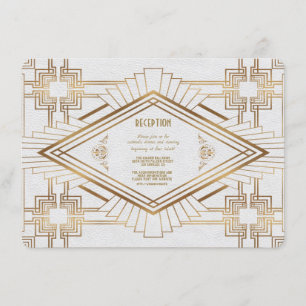 Glamour Guld Vitt Great Gatsby Bröllopsmottagning Inbjudningar