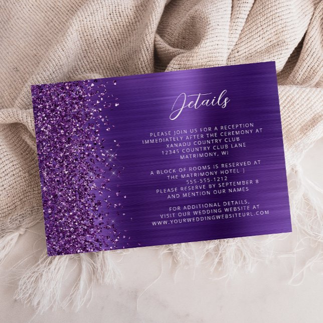 Glamour lila borstat metall bröllopsdetaljer  tilläggskort (Skapare uppladdad)