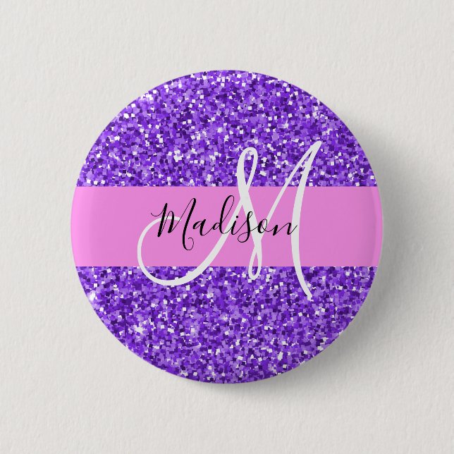 Glamour lila & rosa glitter glitter monogramnamn knapp (Framsida)