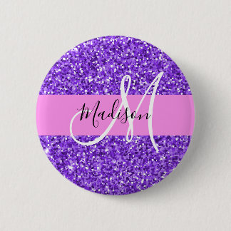 Glamour lila & rosa glitter glitter monogramnamn knapp