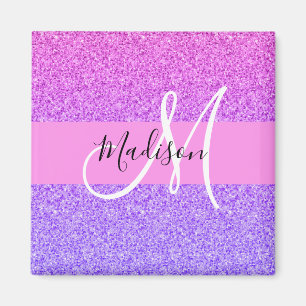 Glamour lila rosa glitter gnistrande gradientmonog magnet