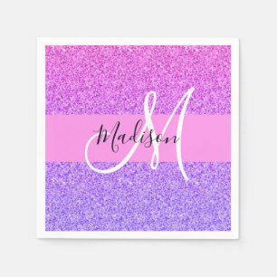 Glamour lila rosa glitter gnistrande gradientmonog pappersservett