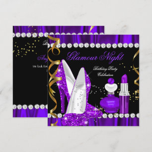 Glamour Night glitter Lila Guld Svart Party 3 Inbjudningar