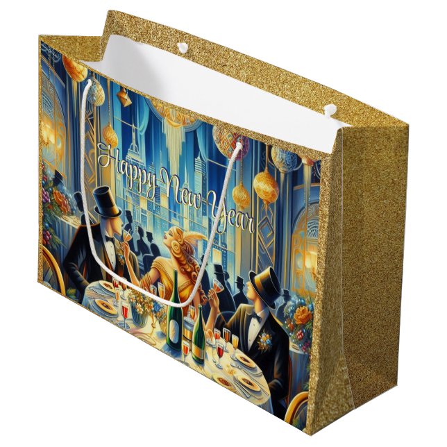 Glamour och Glitter  Vintage Nyårspresentpåse (Framsidan Vinklad)