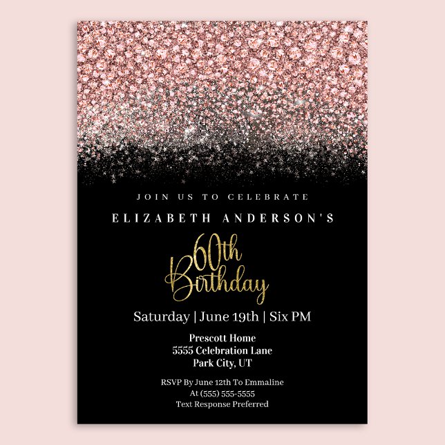 Glamour Pink Jeweled Glitter 60th Birthday Inbjudningar (Skapare uppladdad)