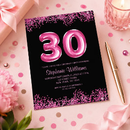 Glamour Rosa Folieballong 30-års Födelsedagsinbjud Flygblad