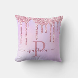 Glamour Rosa Glitterdroppar Elegant Monogram Kudde