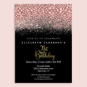 Glamour Rosa Juvelbesatt Glitter 21-års Födelsedag Inbjudningar