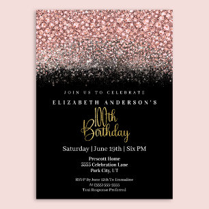 Glamour Rosa Juwelen Glitter 100-årsdag Inbjudningar