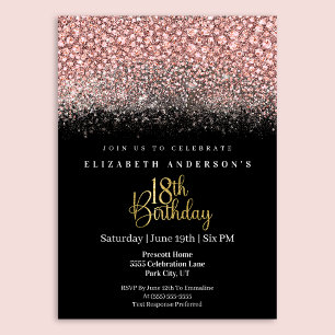 Glamour Rosa Juwelen Glitter 18-årsdag Inbjudningar