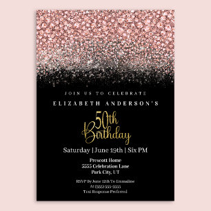 Glamour Rosa Juwelen Glitter 50-års Födelsedag Inbjudningar