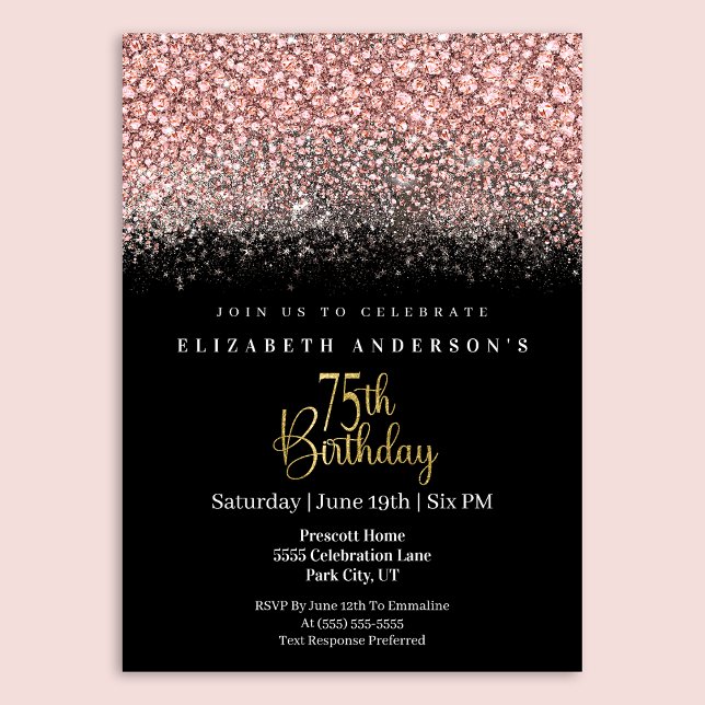 Glamour Rosa Juwelen Glitter 75-årsdag Inbjudningar (Skapare uppladdad)