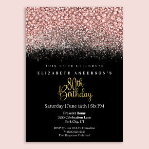 Glamour Rosa Juwelen Glitter 80-års födelsedag Inbjudningar
