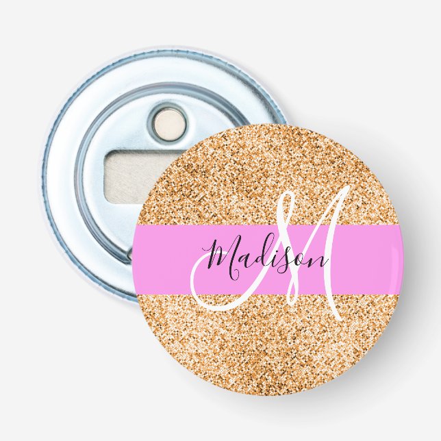 Glamour Rosa & Koppar Glitter Gnistringar Monogram Flasköppnare (Framsidan)