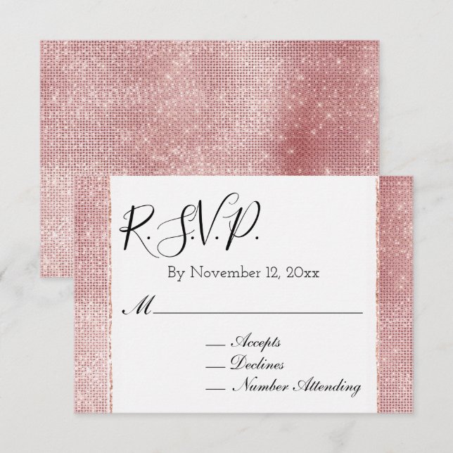 Glamour Rosa Vitt Glitter RSVP Tilläggskort (Fram/baksida)