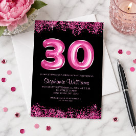 Glamour Svart Rosa Folieballong 30-årsfirande Inbjudningar