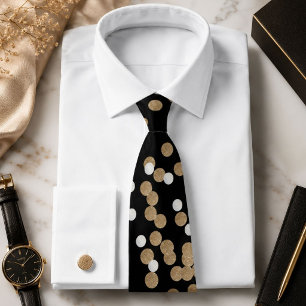 glamour svarta och vita prickar champagne guld kon slips