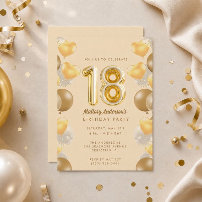 Glamourös 18-årsfest  inbjudningar (Glamorous Gold 18th Birthday Party Invitation)