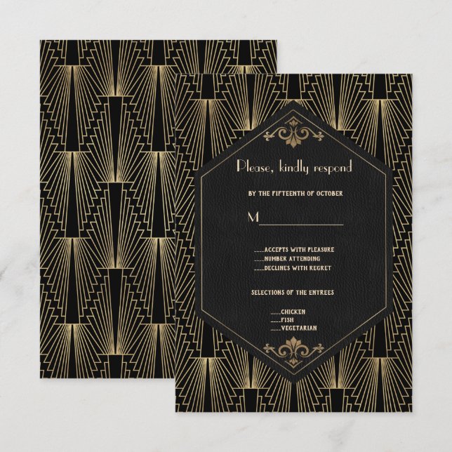 Glamourös 20-tals Great Gatsby Art Deco Bröllop OSA Kort (Fram/baksida)