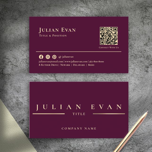Glamourös Blank Vinburgunder & Guld  Visitkort (Glamorous Shiny Vintage Burgundy Wine & Gold Business Card)