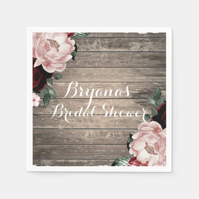 Glamourös blomsterdoftande rustik trä- och spetsla pappersservett (Framsidan)