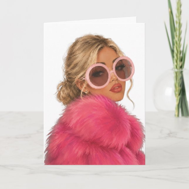 Glamourös blondin med överdimensionerade rosa solg kort (Framsida)