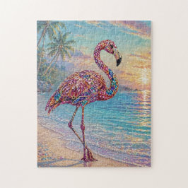 Glamourös flamingo i juvelton på tropisk strand pussel