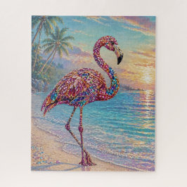 Glamourös flamingo i juvelton på tropisk strand pussel