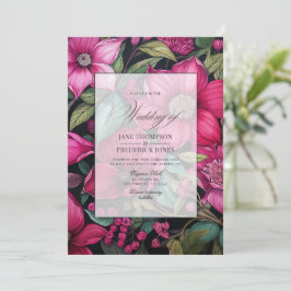 Glamourös Fuchsia, smaragdgrön & svart blomster Inbjudningar