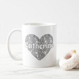 Glamourös glitterhjärta med namn kaffemugg