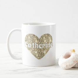 Glamourös glitterhjärta med namn kaffemugg