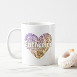 Glamourös glitterhjärta med namn kaffemugg