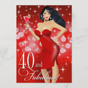 Glamourös Gnistrande Bomullstuss 40-årsdag   röd Inbjudningar
