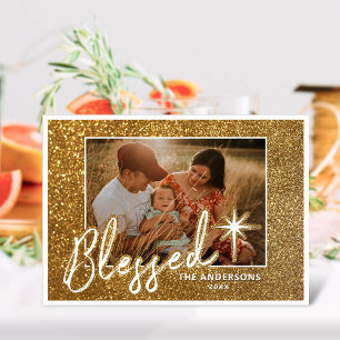 Glamourös gnistrande glitter Blessed God jul Julkort