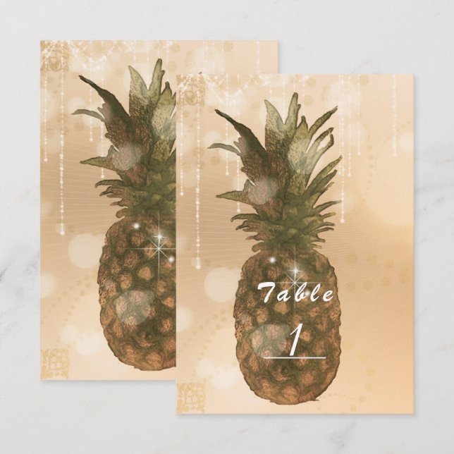 Glamourös Guld Ananas Elegant Fest Bordnummer Inbjudningar (Fram/baksida)