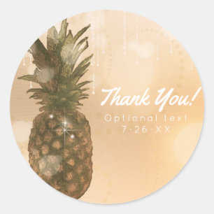 Glamourös Guld Ananas Elegant Tropisk Festfavor Runt Klistermärke