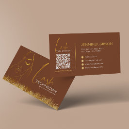 Glamourös guld- och brun fransstylist QR-kod Visitkort