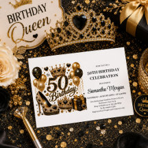 Glamourös guld svart konfettifäst 50-års födelseda