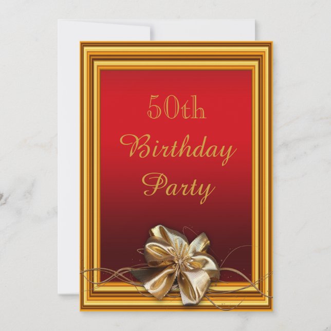 Glamourös guldbård & falsk båge 50-årsdag inbjudningar (Framsida)